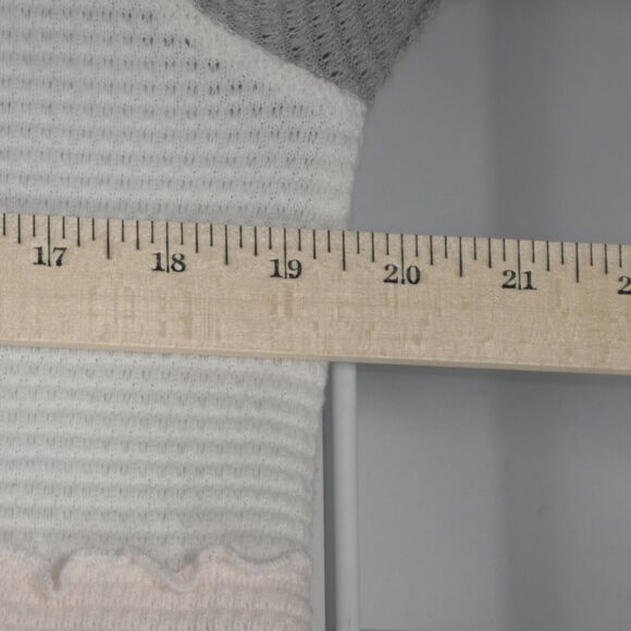 Doe & Rae Sweater Women Large Gray Pink Colorblock Waffle Knit Ruffle Cozy - Picture 6 of 8